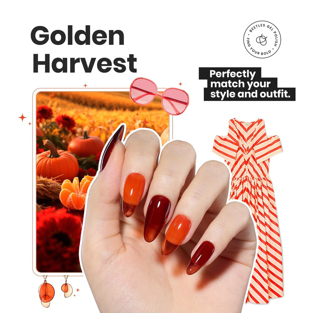 Beetles Gel Polish Valentines Golden Harvest couleur rouge profond pour un look chic.