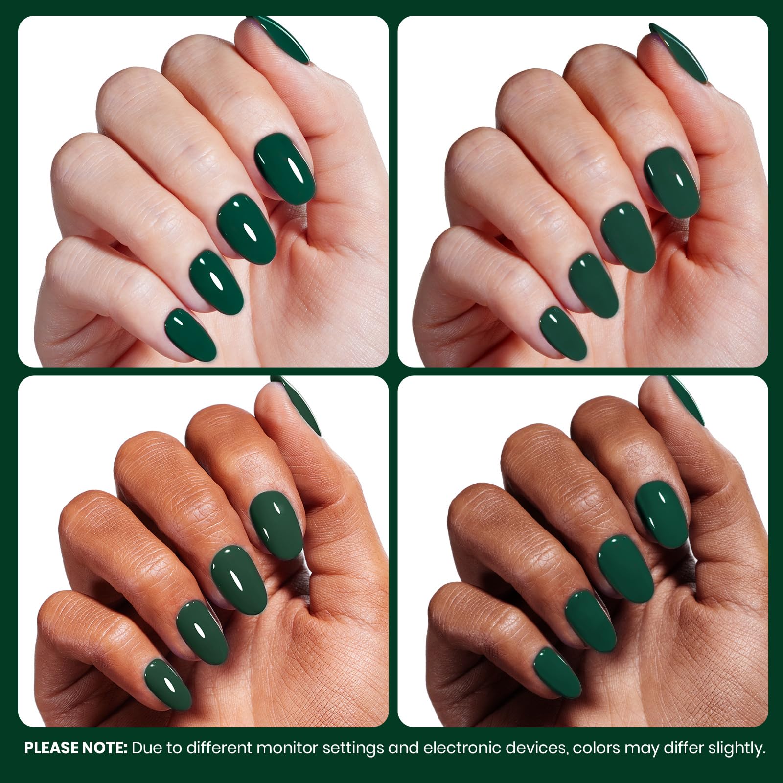 Beetles Vernis Gel Vert Forêt – avant et après sur les ongles