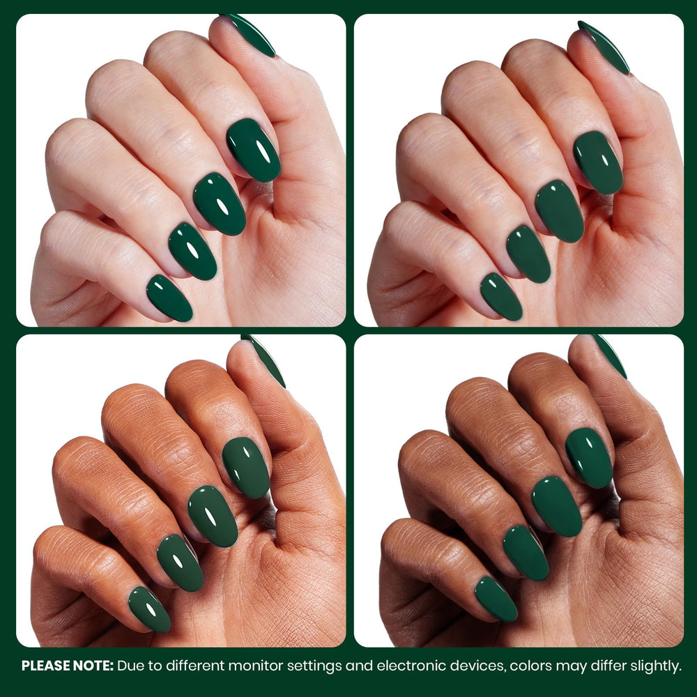 Beetles Vernis Gel Vert Forêt – avant et après sur les ongles