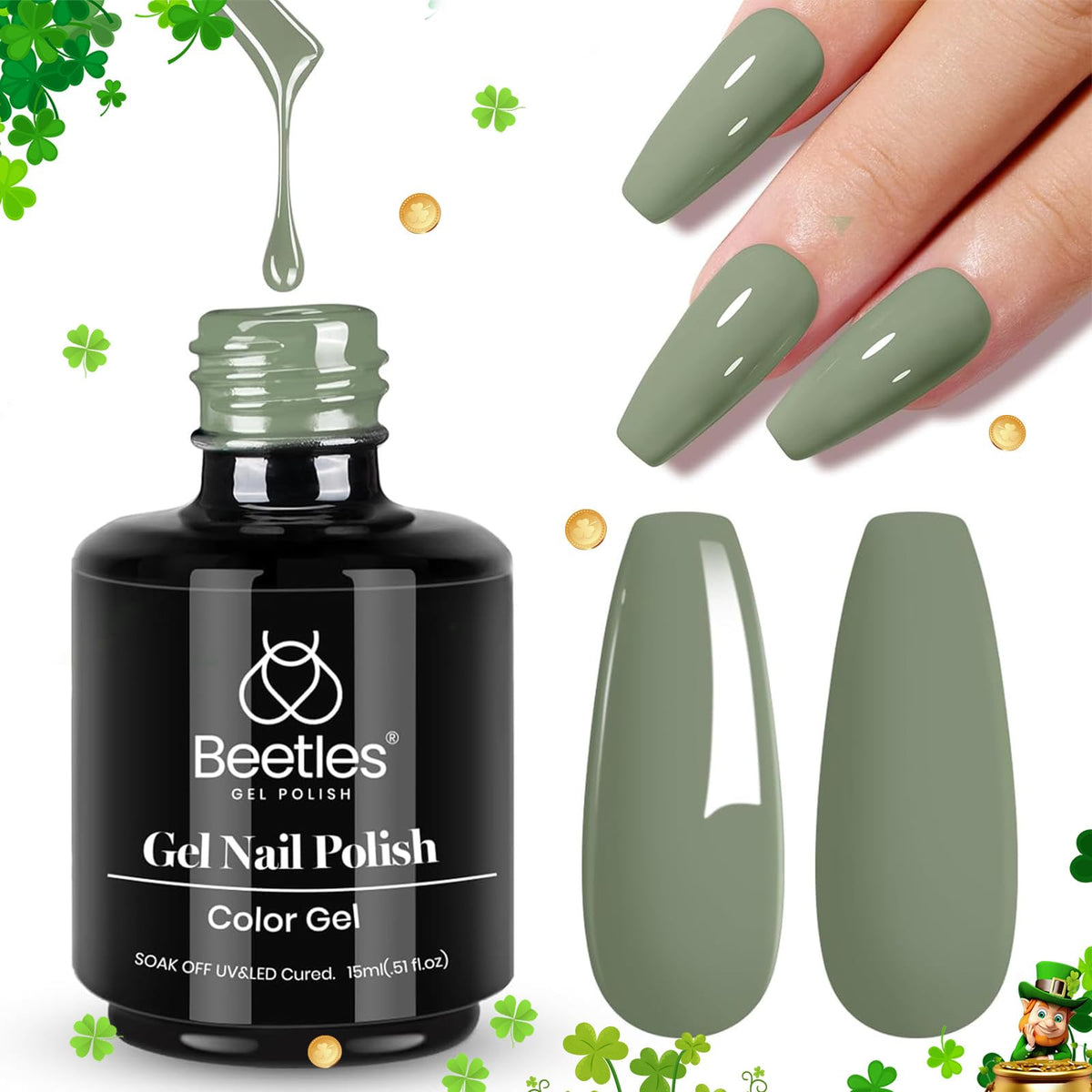 Beetles Sage Green Vernis Gel – bouteille couleur vert sauge, brillance durable.