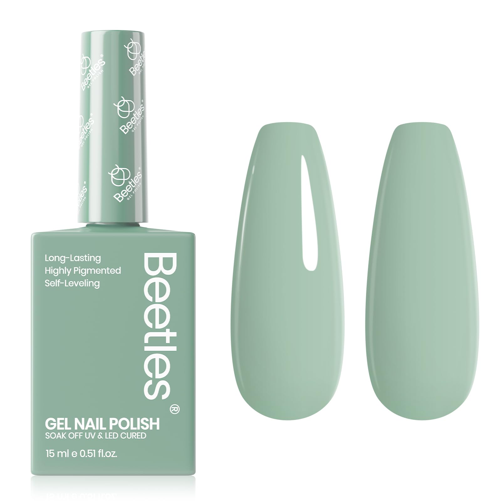 Beetles vernis gel vert sauge sur flacon, couleur délicate pour art des ongles.