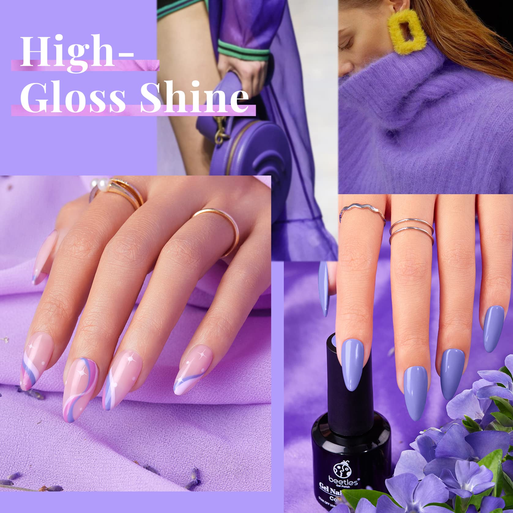Beetles Gel Polish violet pervenche en application UV-LED pour séchage rapide