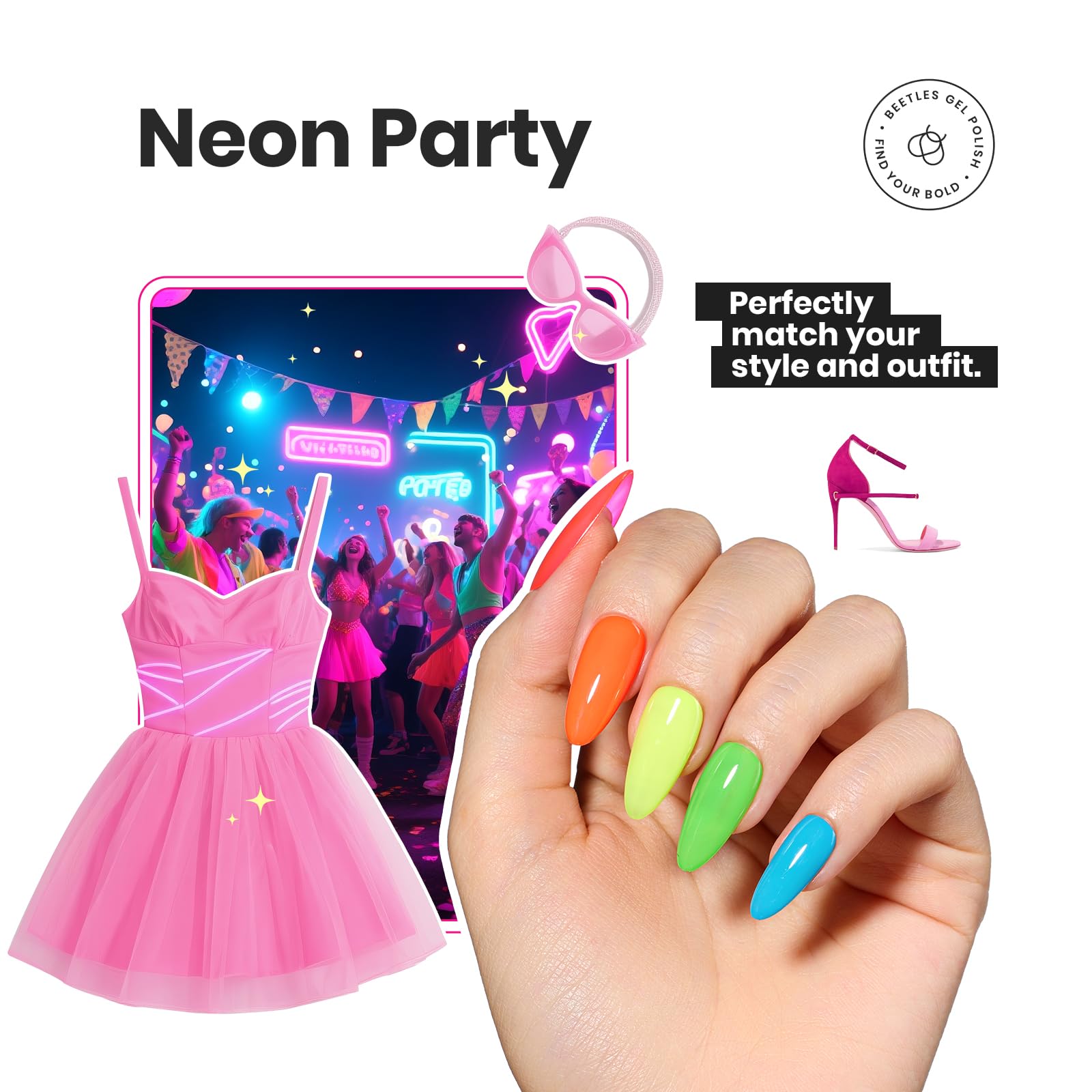Beetles Neon Vernis: brillance longue durée sans écaillage.