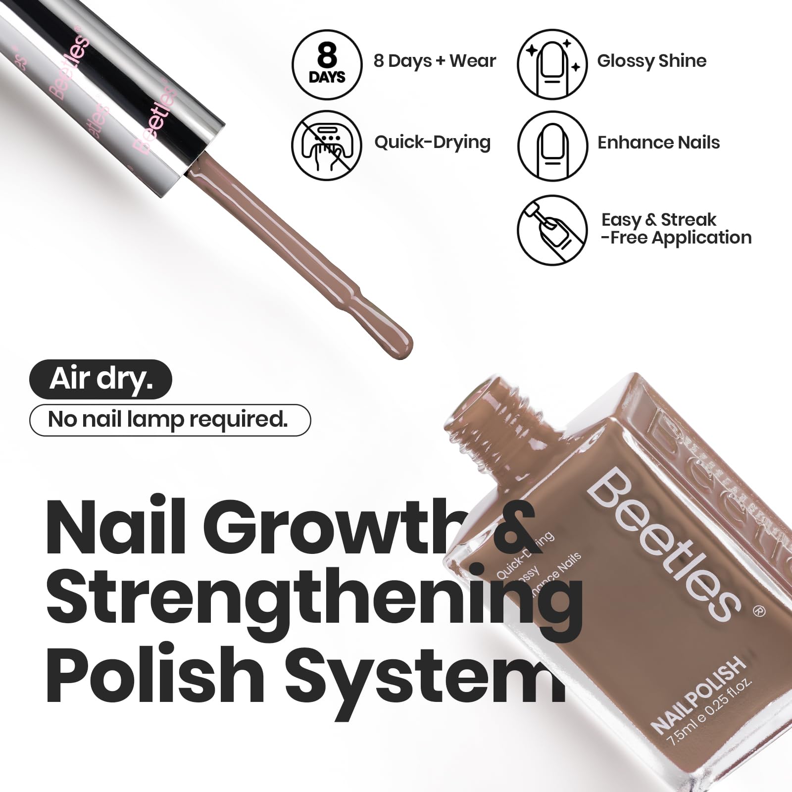 Beetles Vernis Nude Brun Poudre, fini brillant élégant sur les ongles.
