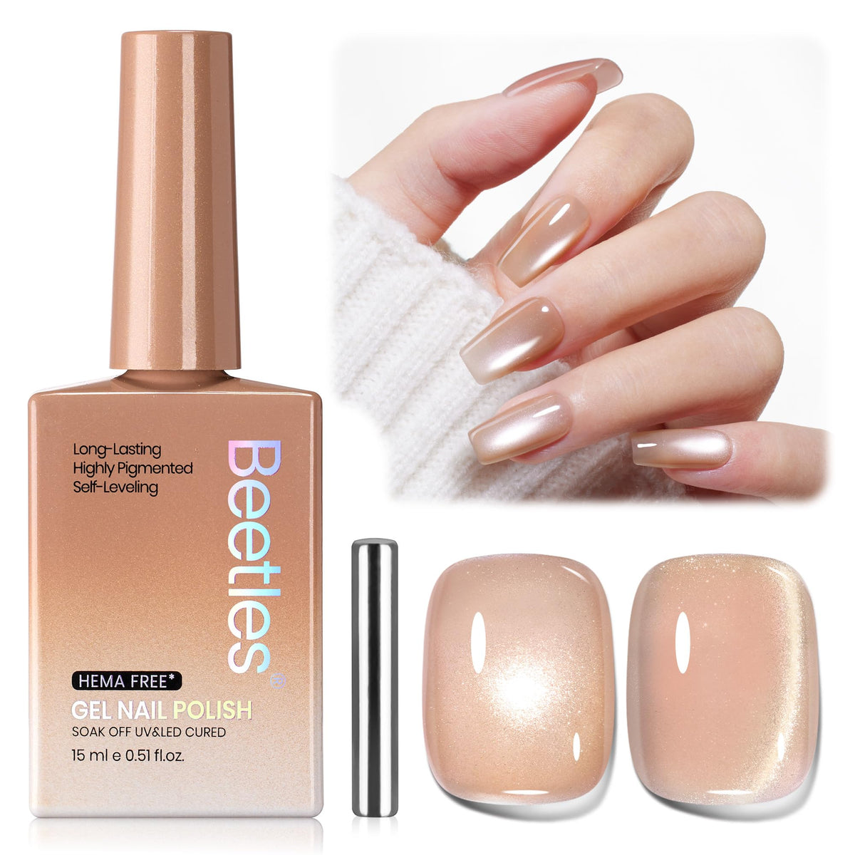 Beetles Vernis Nude Œil-Chat – rendu naturel et lumineux sur l’ongle.