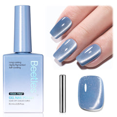 Beetles vernis œil-de-chat bleu glacial pour un effet profond et lumineux.