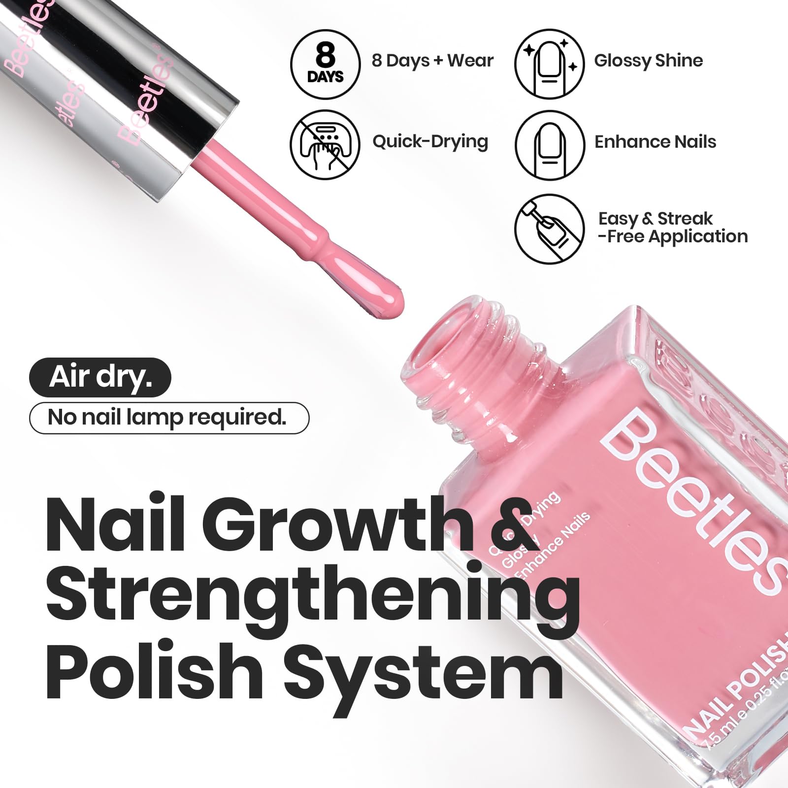 Beetles Vernis Rose Twilight – application homogène grâce au pinceau