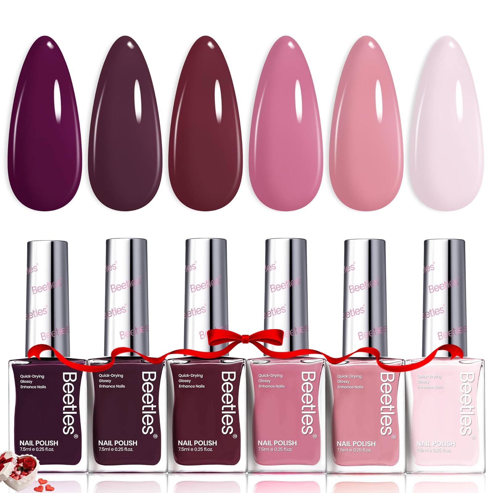 Beetles Vernis Rose Twilight – ensemble 6 couleurs pour nail art varié et glamour