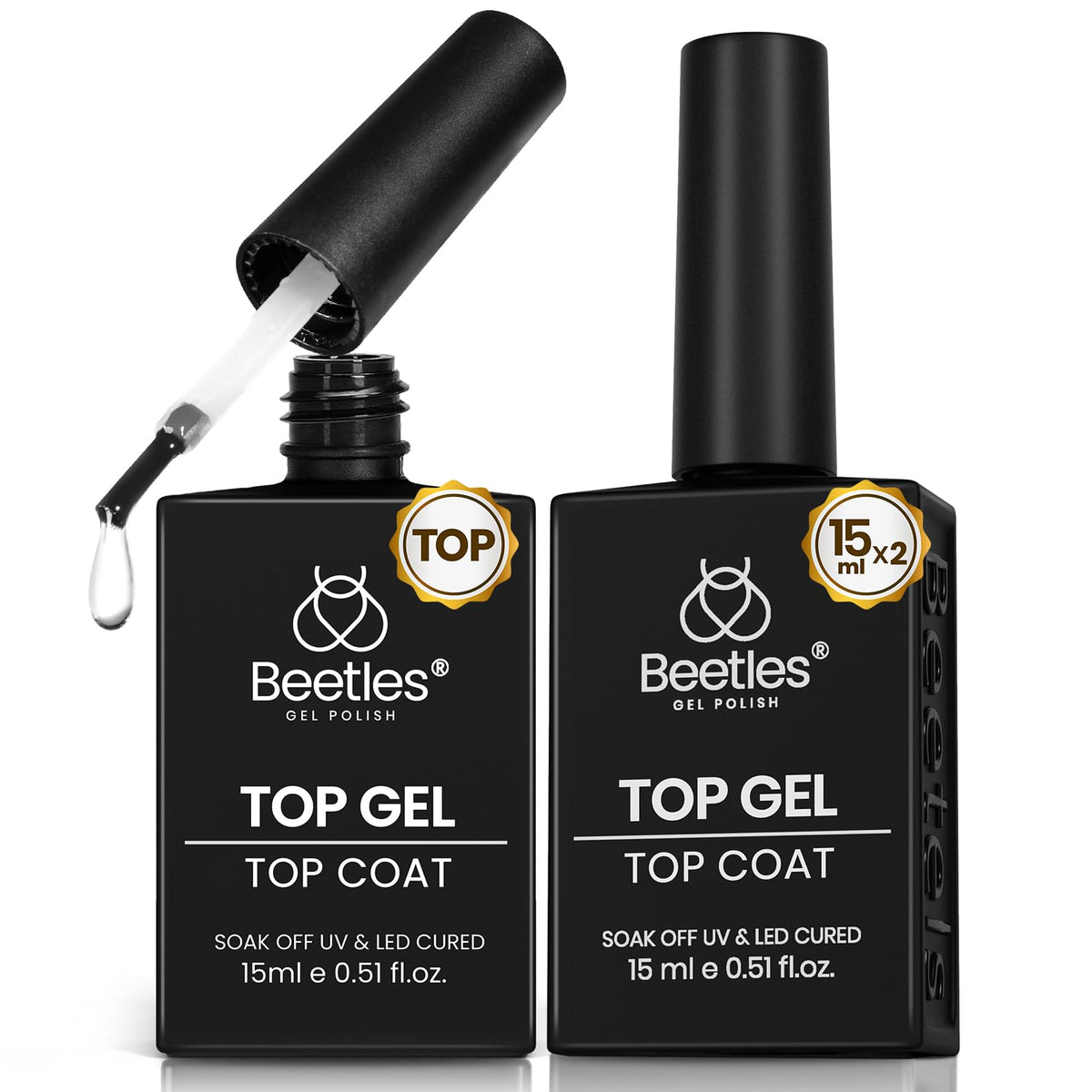 Beetles vernis-top-coat 2-pieces-15ml: bouteille claire et brillance durable.