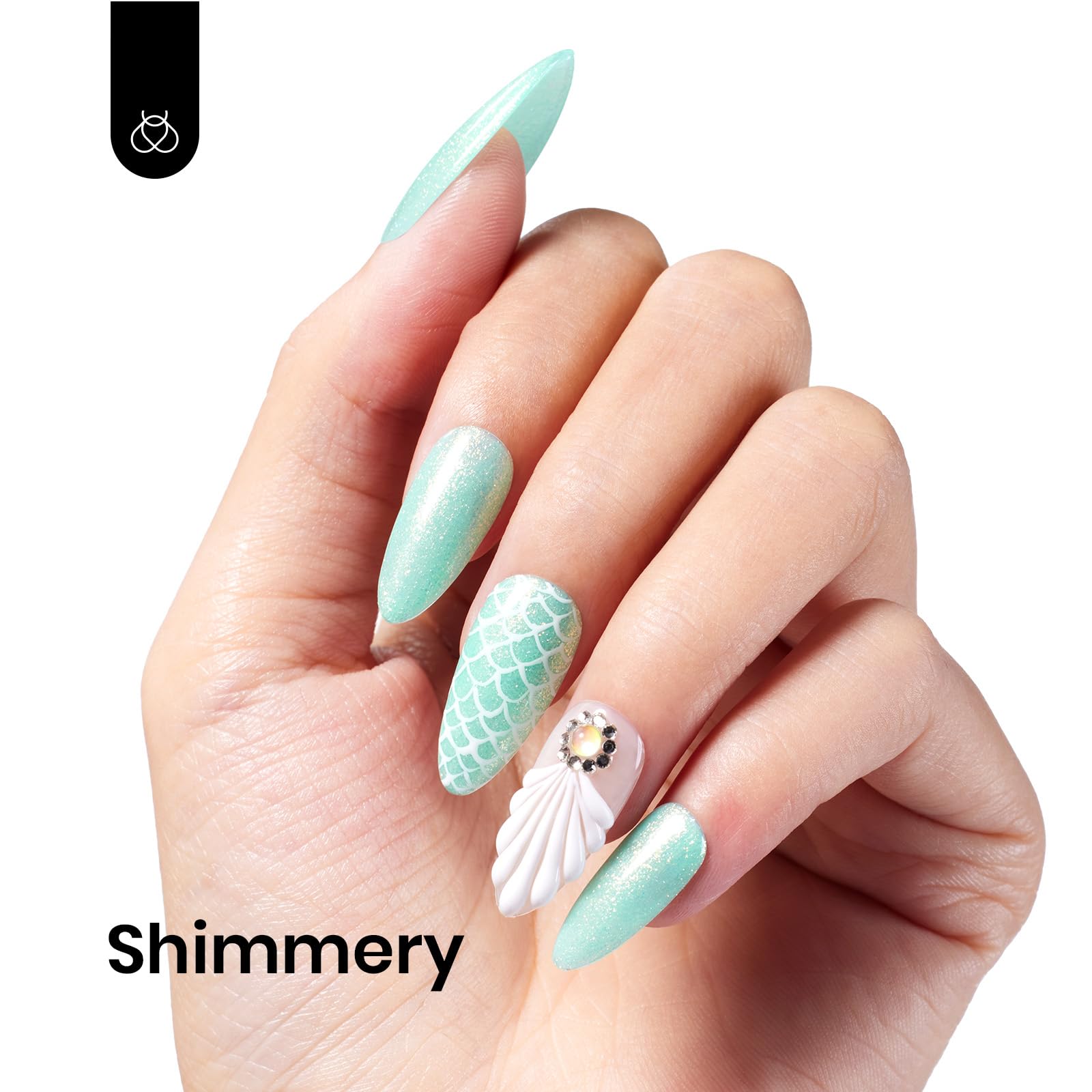Beetles Gel Polish Vert Menthe: ongles vernis avec paillettes brillantes pour un look festif.