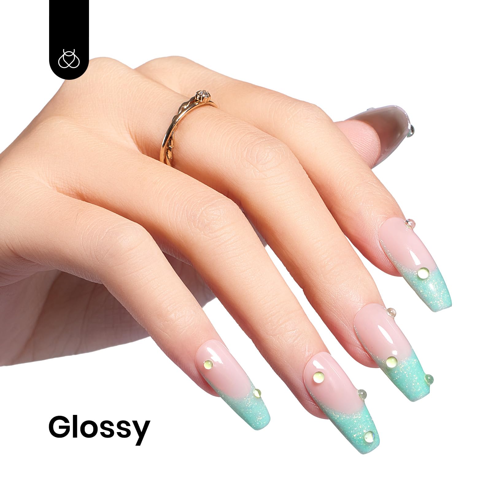 Beetles Gel Polish Vert Menthe: paillettes mermaid turquoise créant des reflets irisés.