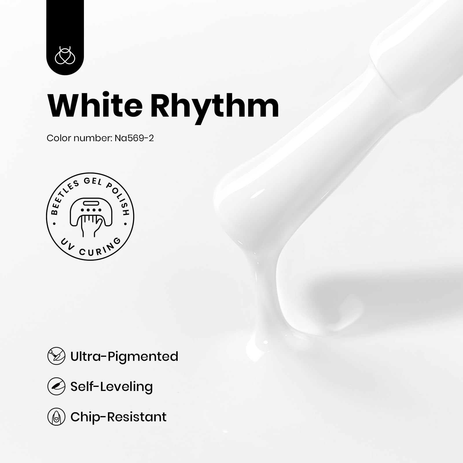 Beetles White Rhythm : ongle après séchage offre une brillance durable et lisse.