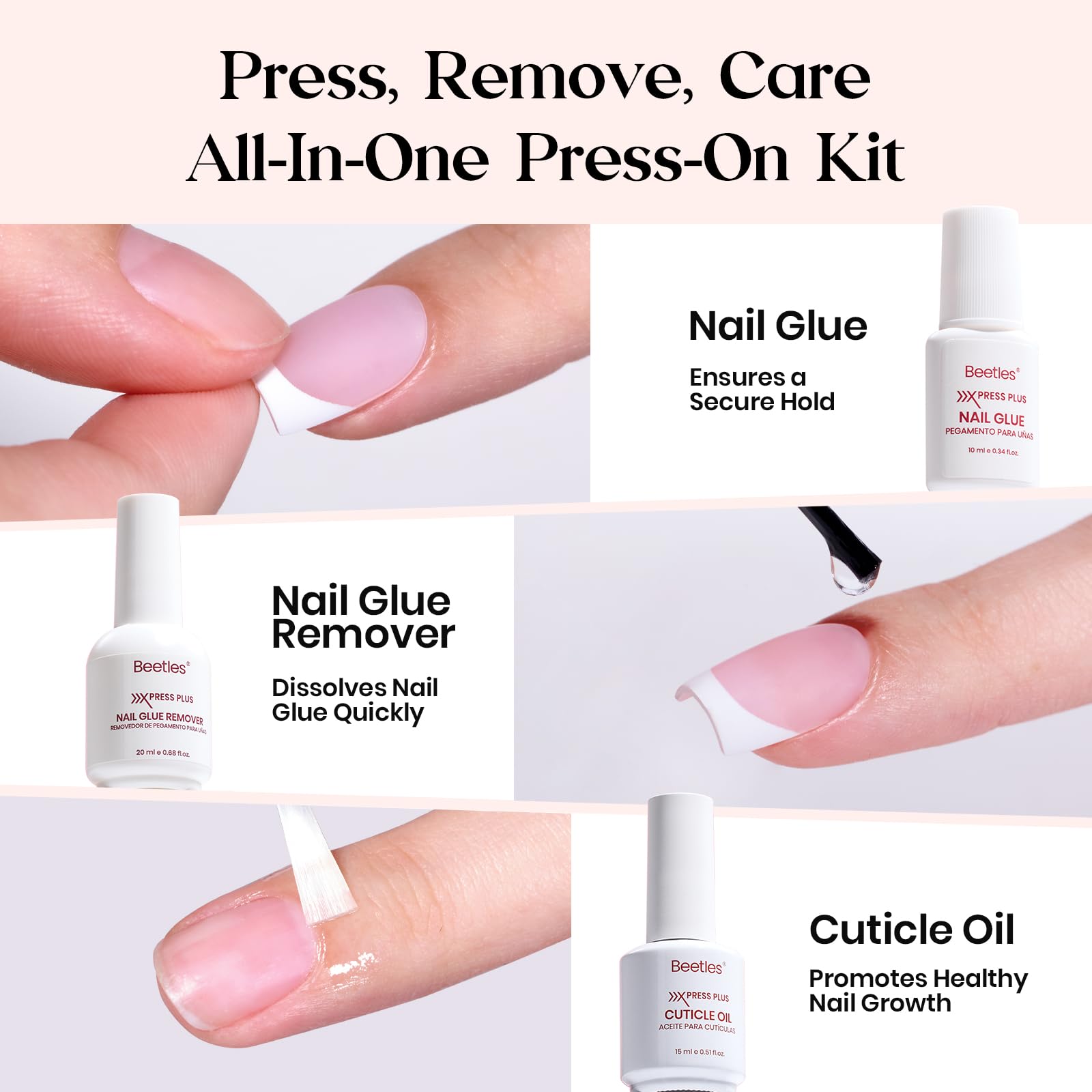 Beetles X Press Kit: colle rapide 10 ml pour fixer solidement les ongles press‑on.
