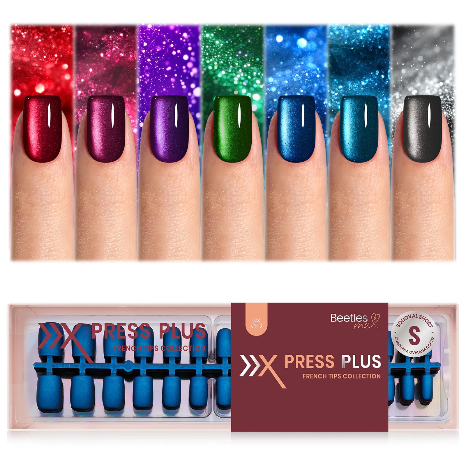 Beetles X Press Cat Eye Ongles rouges avec effet oeil de chat, parfaits pour manucure à domicile.