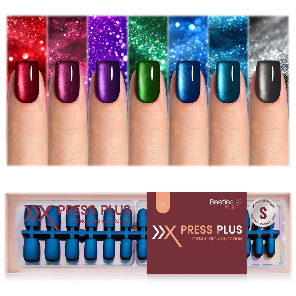 Beetles X Press Cat Eye Ongles rouges avec effet oeil de chat, parfaits pour manucure à domicile.