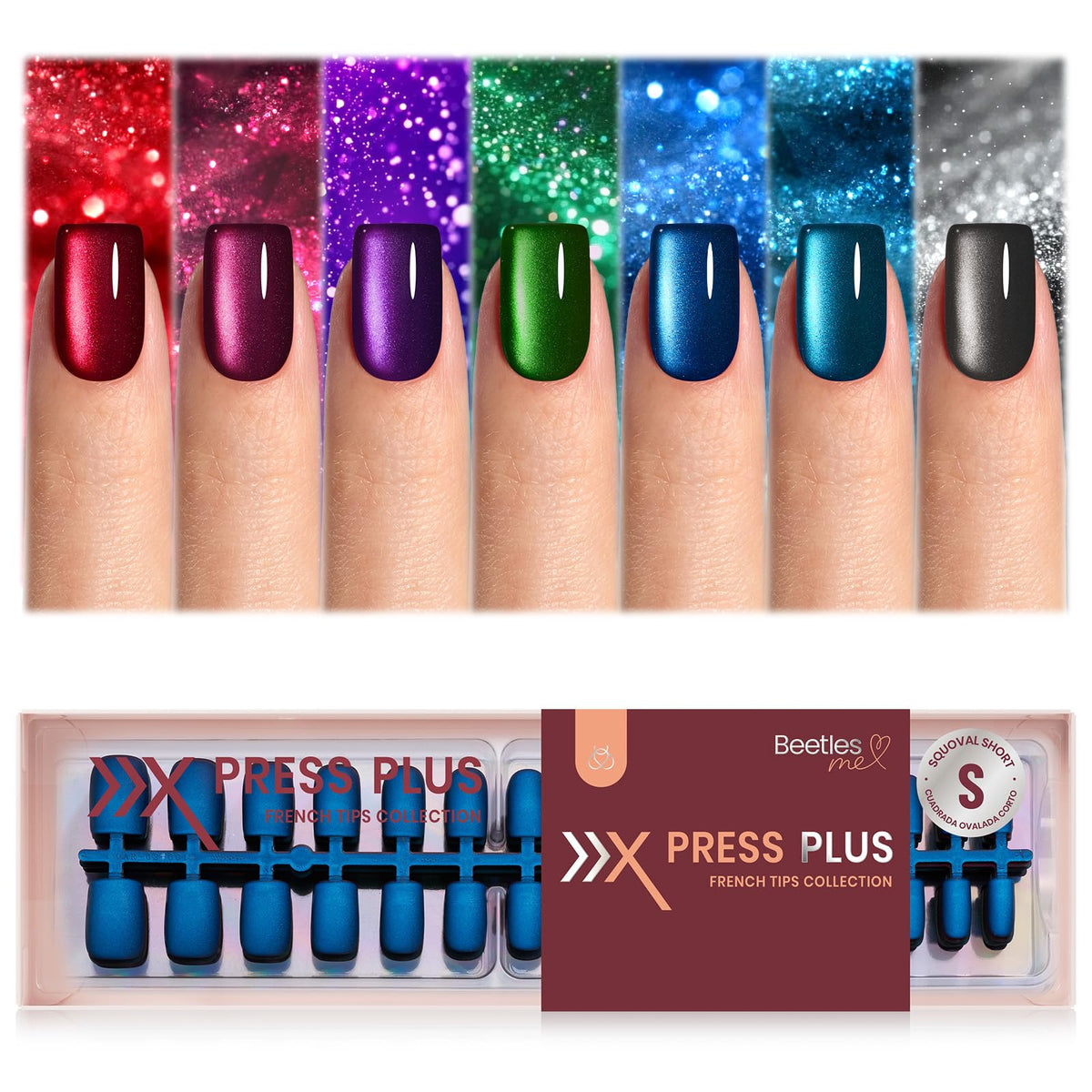 Beetles X Press Cat Eye Ongles rouges avec effet oeil de chat, parfaits pour manucure à domicile.
