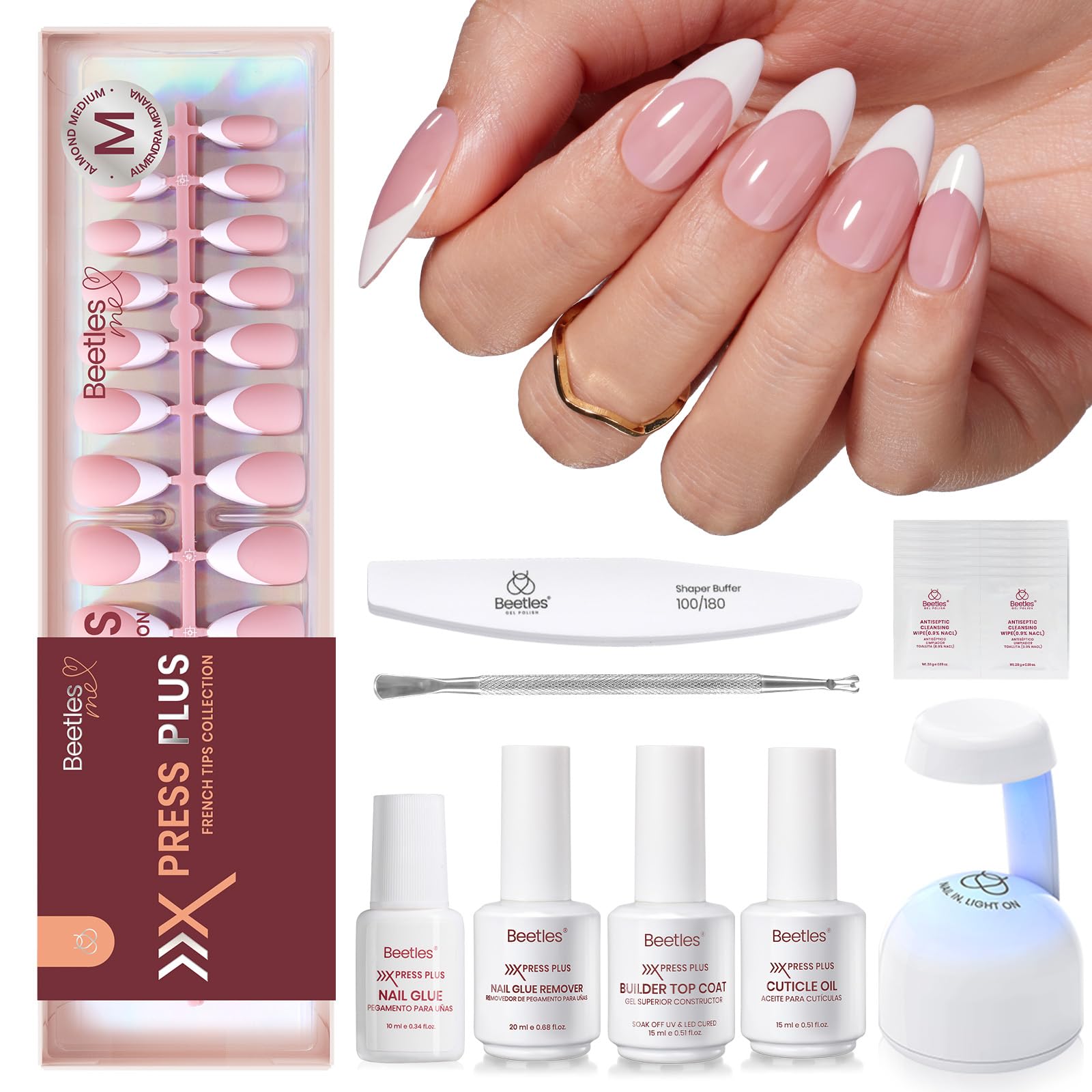 Beetles X Press Plus Peachy French, ensemble complet pour manucure adhésive à domicile
