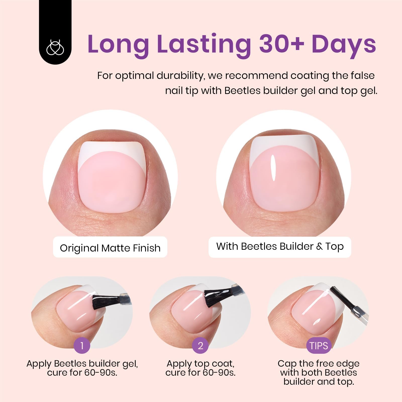 Beetles X Press Plus pink short square toe nails showcase modern toe shapes.