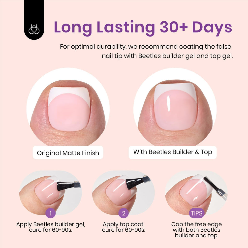 Beetles X Press Plus pink short square toe nails showcase modern toe shapes.