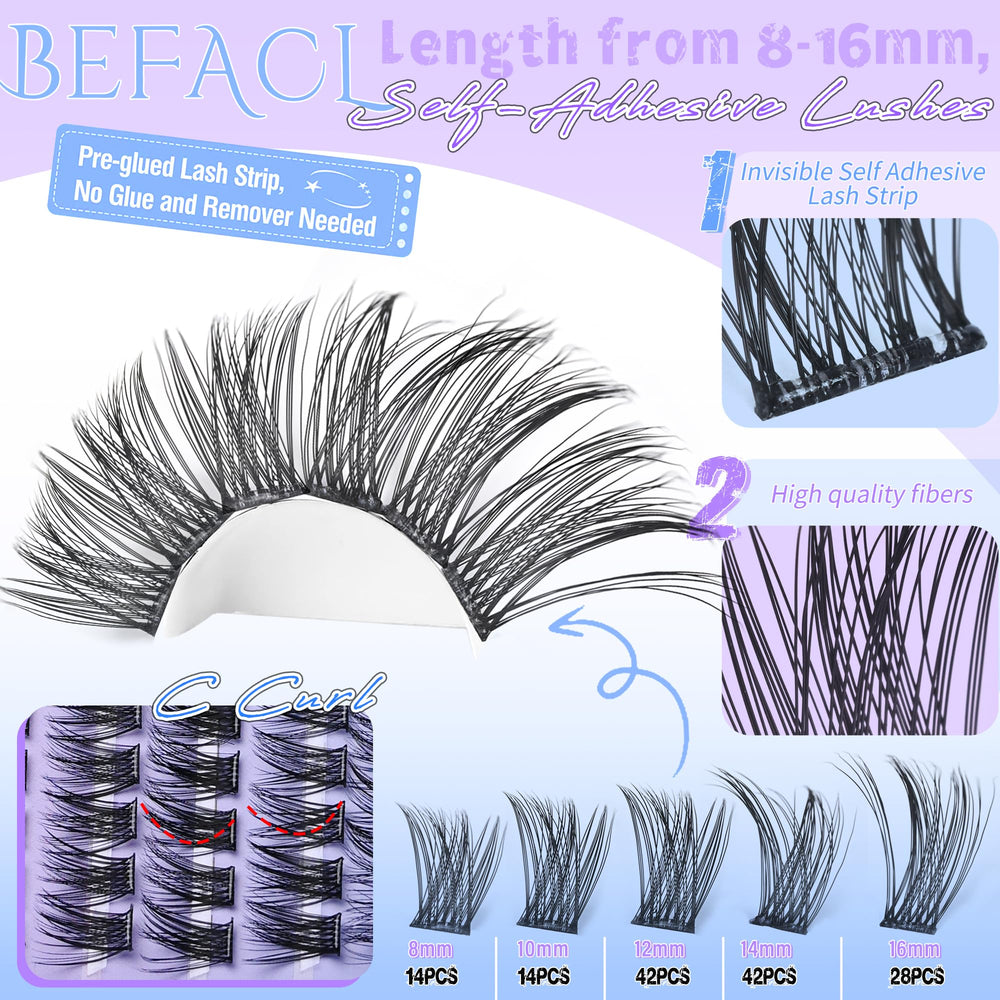 BEFACL cils clusters auto-adhésifs 10 mm pour un volume léger.