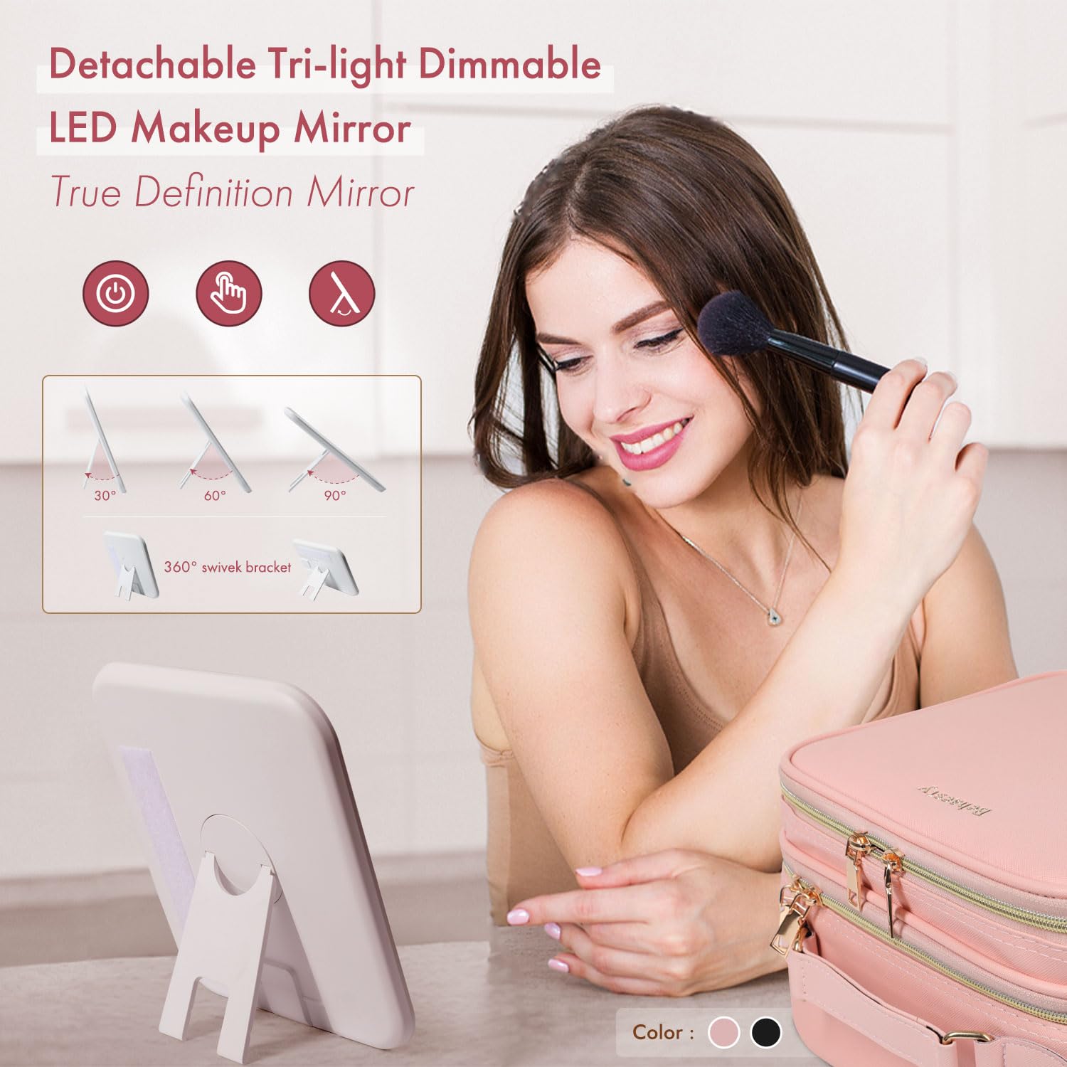 Behaesty miroir LED amovible pour retouches rapides en déplacement