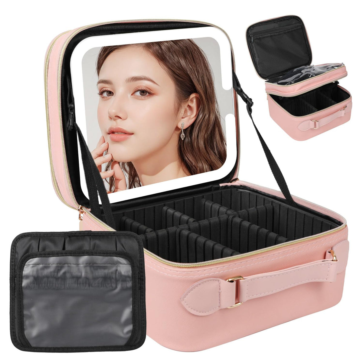 Behaesty trousse maquillage voyage avec miroir LED ouvert, pratique et lumineuse
