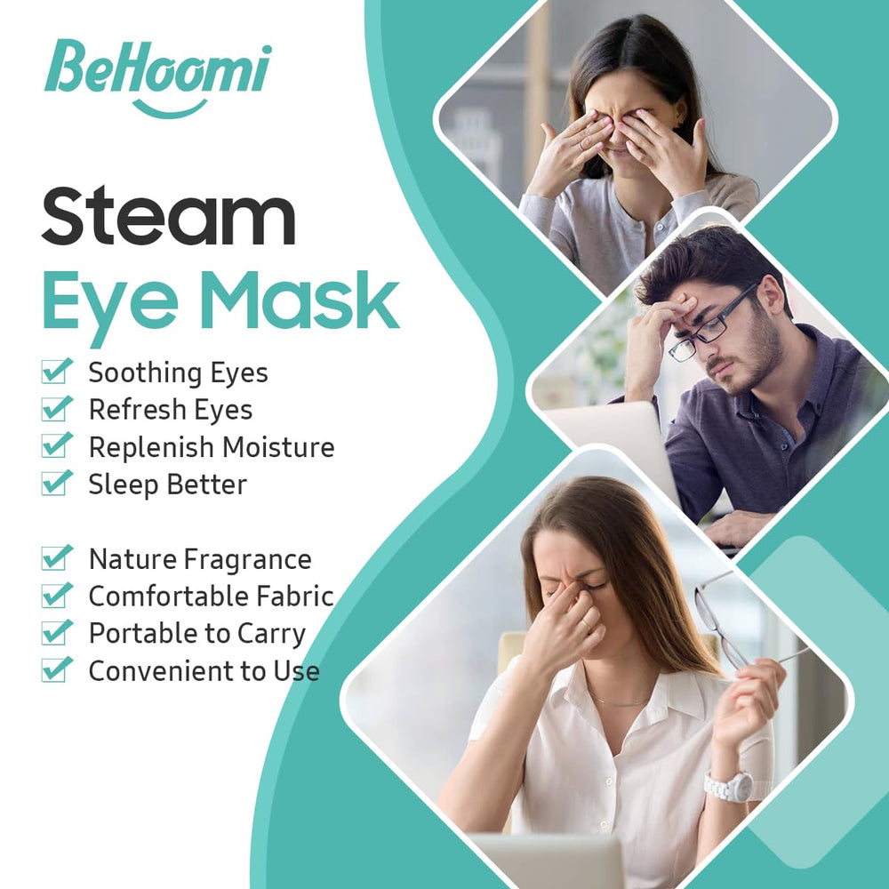 BeHoomi masque yeux steam chaleur douce d’environ 40 à 45 °C pour un confort tendre.