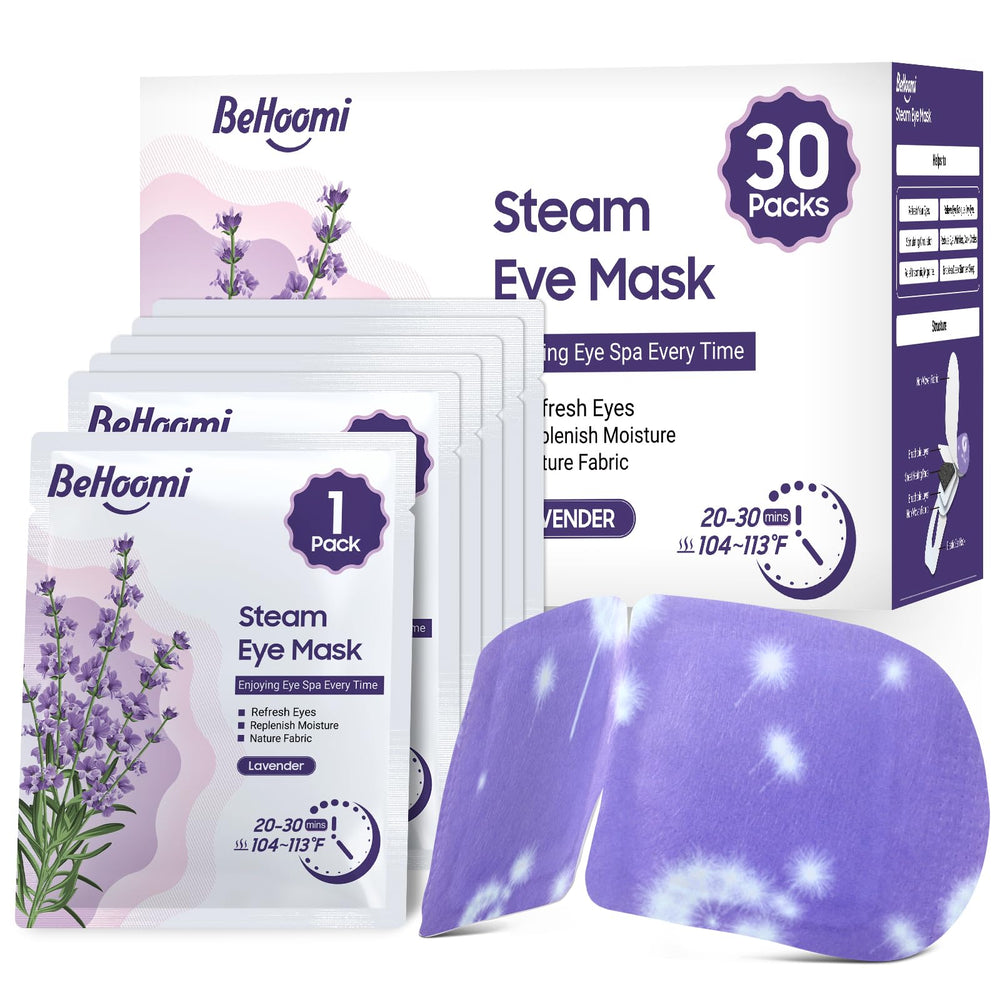 BeHoomi masque yeux vapeur chaud, prêt à emporter, 30 paquets, relaxation rapide.