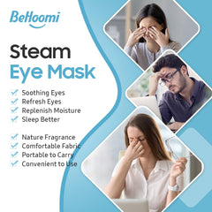 BeHoomi masque yeux vapeur Jasmin — attaches flexibles adaptées à tout visage