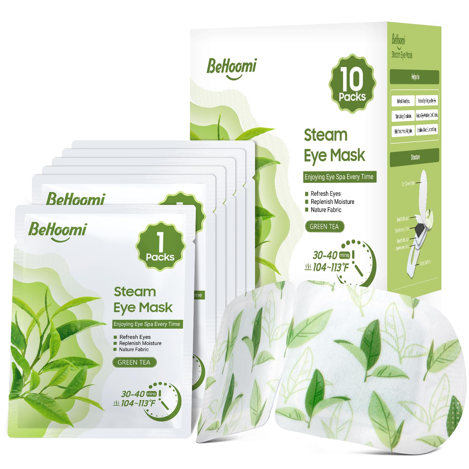 BeHoomi masque yeux à vapeur, emballage 10 paquets, pratique pour le voyage