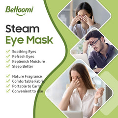 BeHoomi masque yeux à vapeur en action, geste simple et rapide