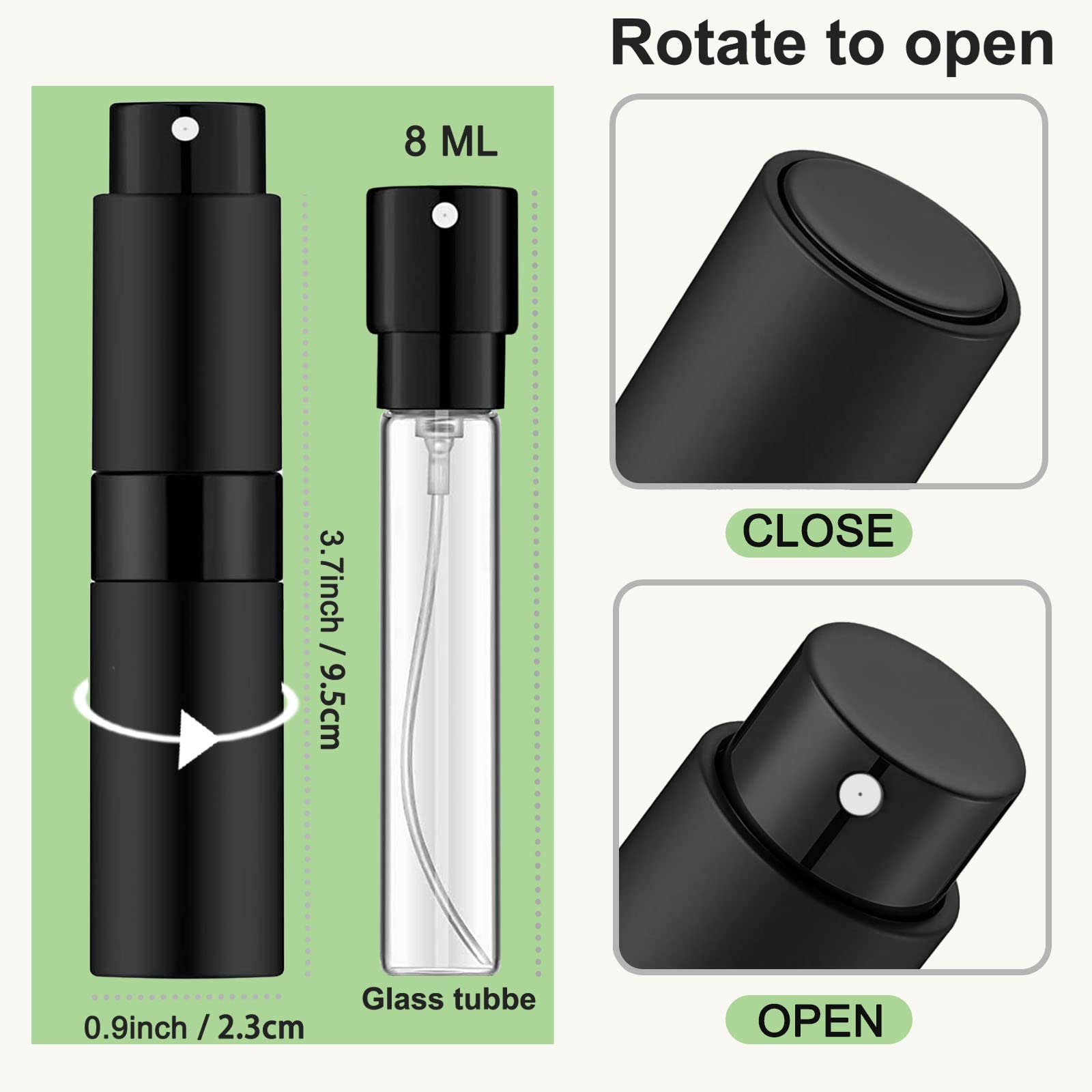 Beieverluck atomiseur parfum portable 8ml noir, pratique pour les sorties et déplacements.