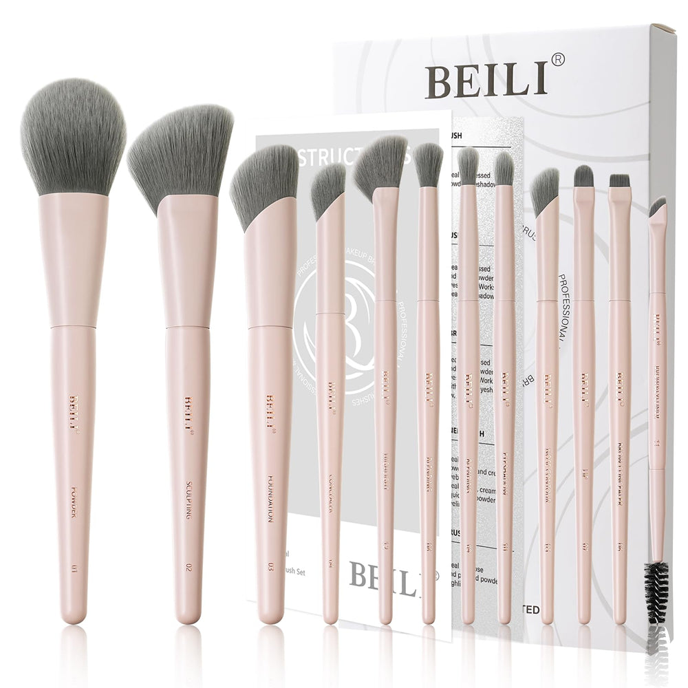 Ensemble BEILI de pinceaux maquillages rose, 12 pièces, idéal pour un look complet.