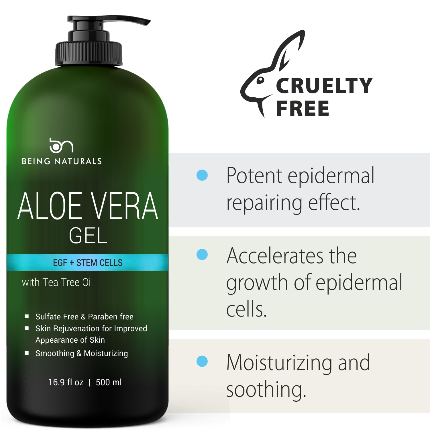 Being Naturals Aloe Gel infusé EGF pour une peau douce.