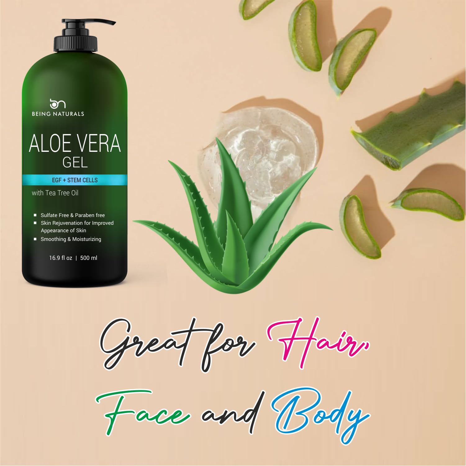 Being Naturals Aloe Gel usage visage-corps-cheveux: hydratant polyvalent.