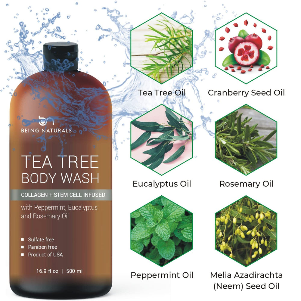Being Naturals Tea Tree Body Wash lather for thorough cleansing and skin balance.