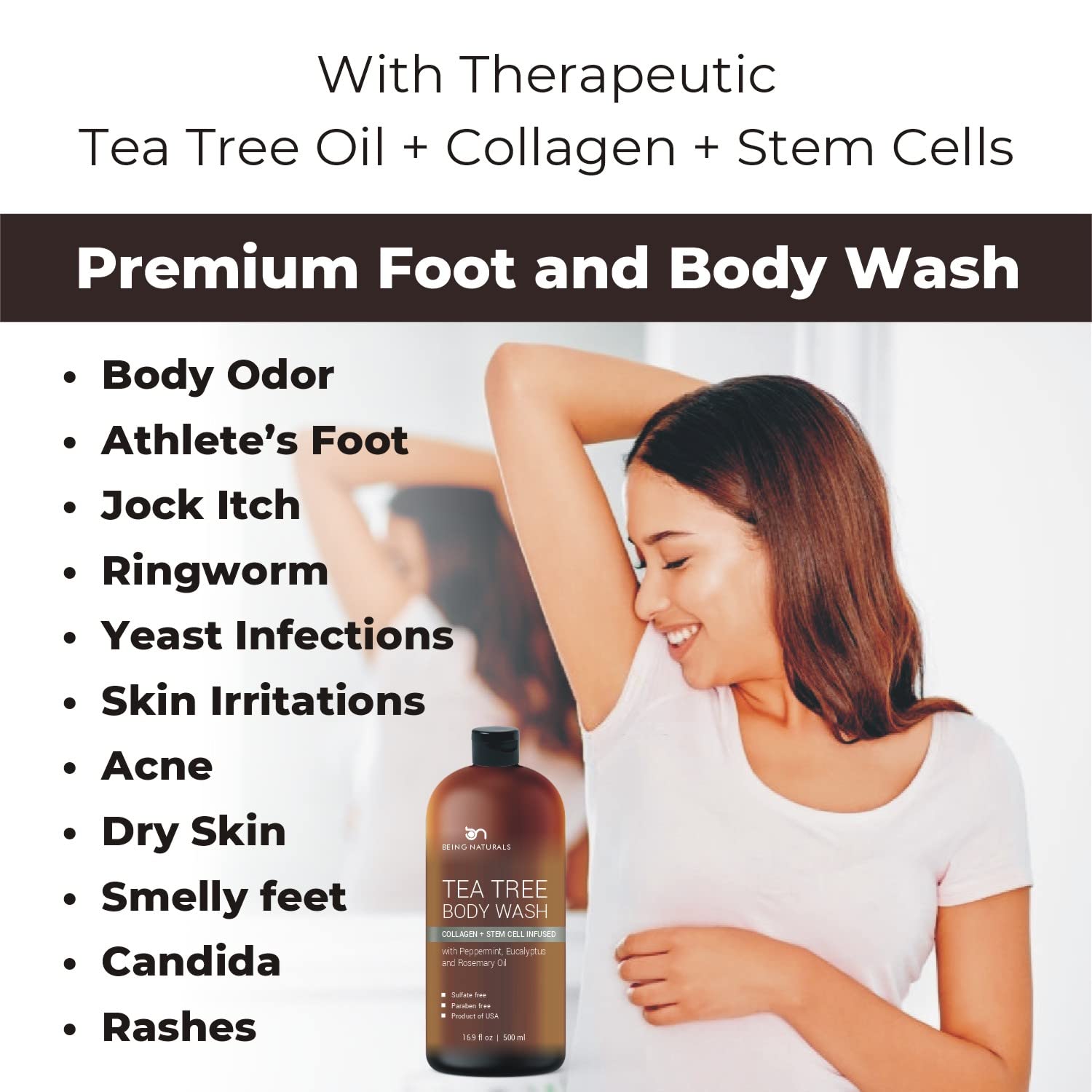 Being Naturals Tea Tree Body Wash cleanses while moisturizing dry skin.