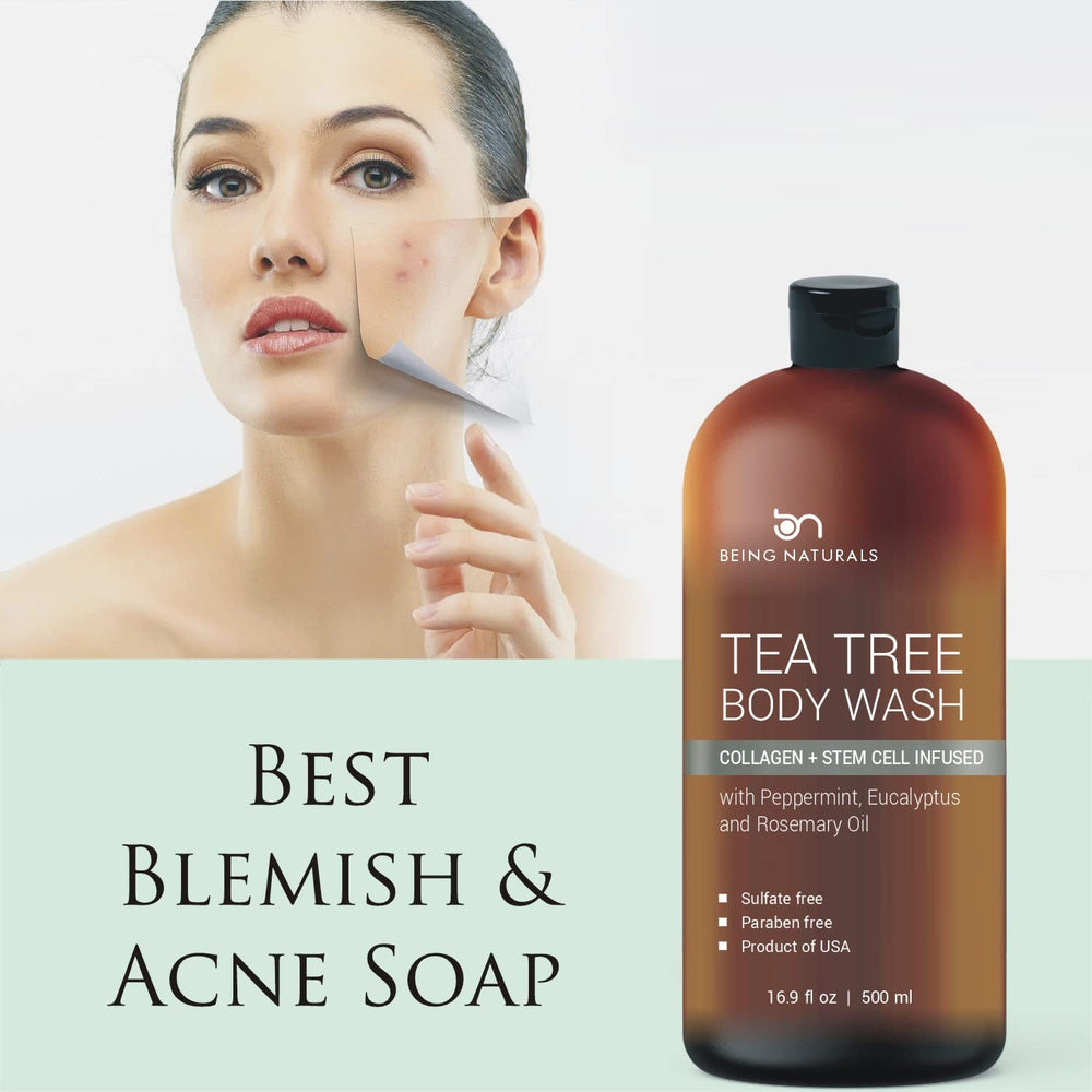 Shower scene with Being Naturals Tea Tree Body Wash for a refreshing cleanse.