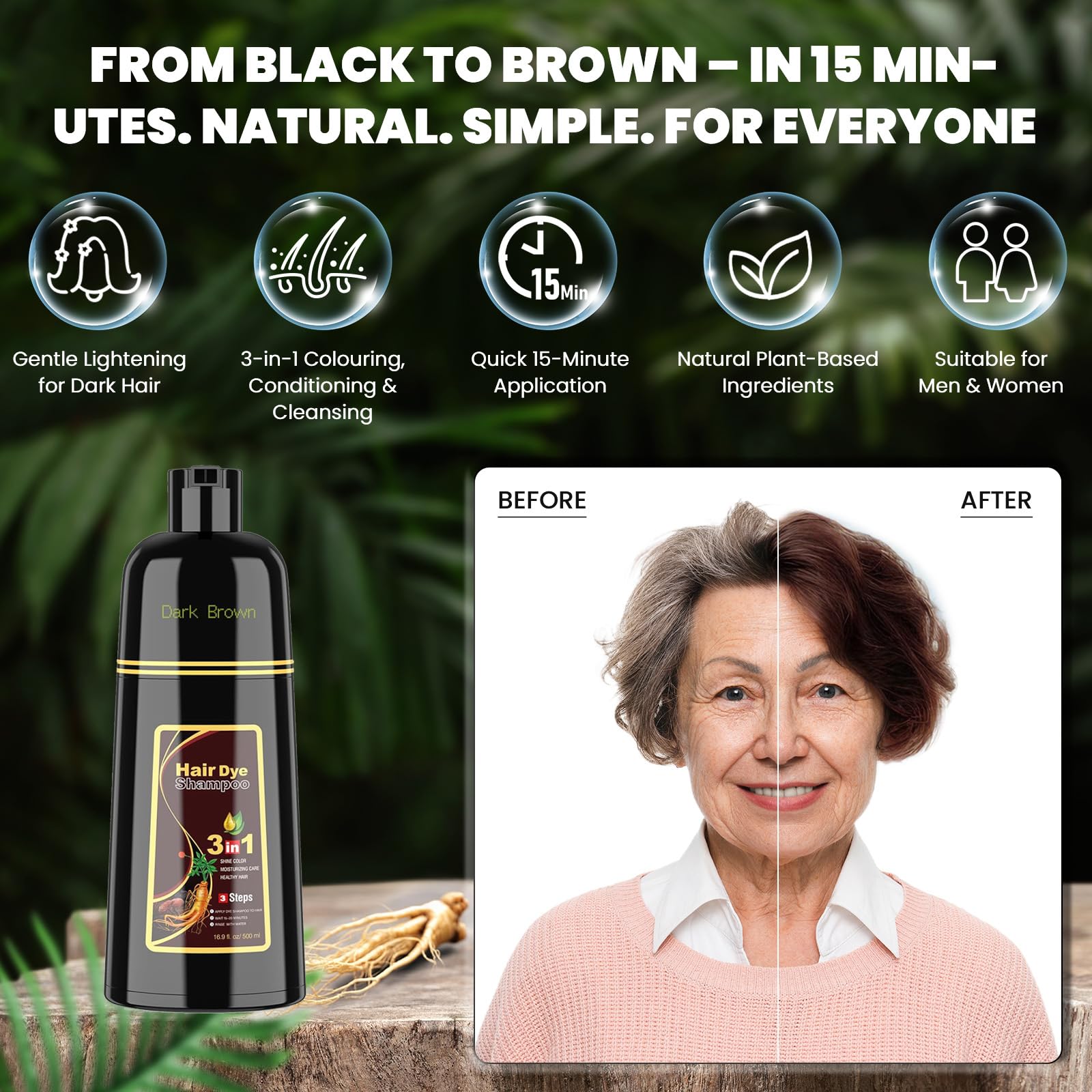 BELEZALIB shampoing colorant brun foncé – cheveux gris transformés, couleur plus vive et naturelle.