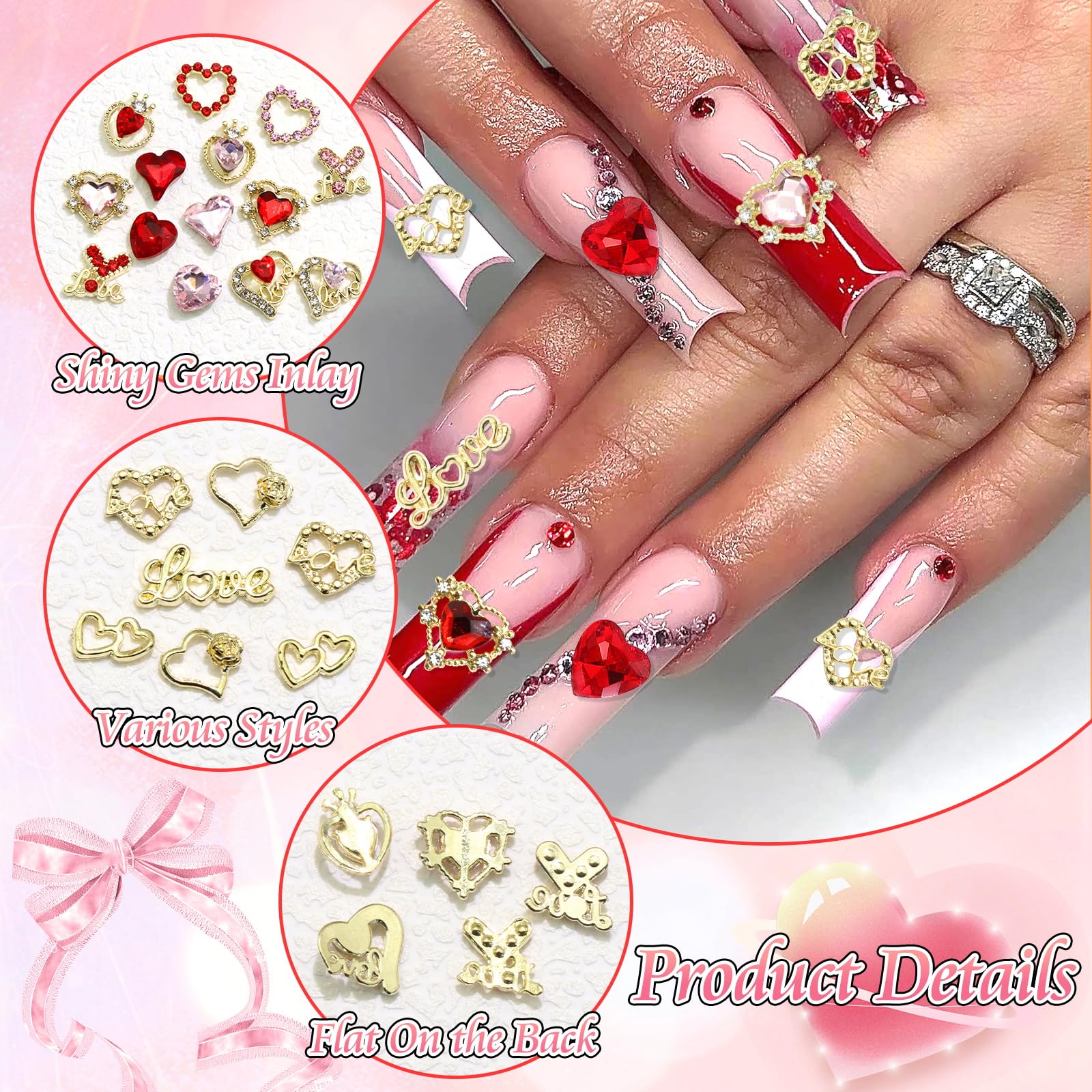 BELICEY bijoux ongles en alliage doré, durables et faciles à fixer.