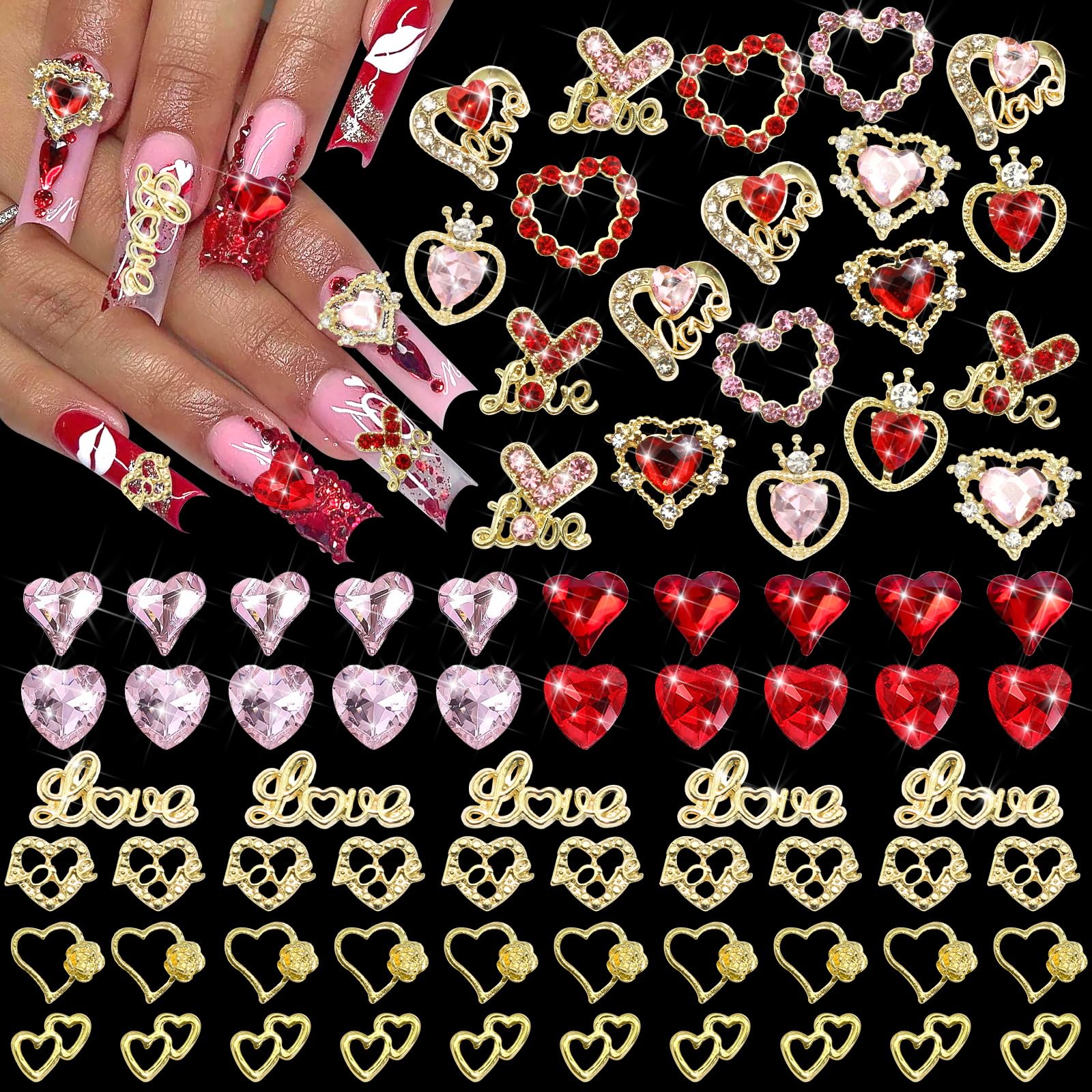 BELICEY charmes pour ongles coeurs or 3D, parfaits pour un art des ongles éblouissant.