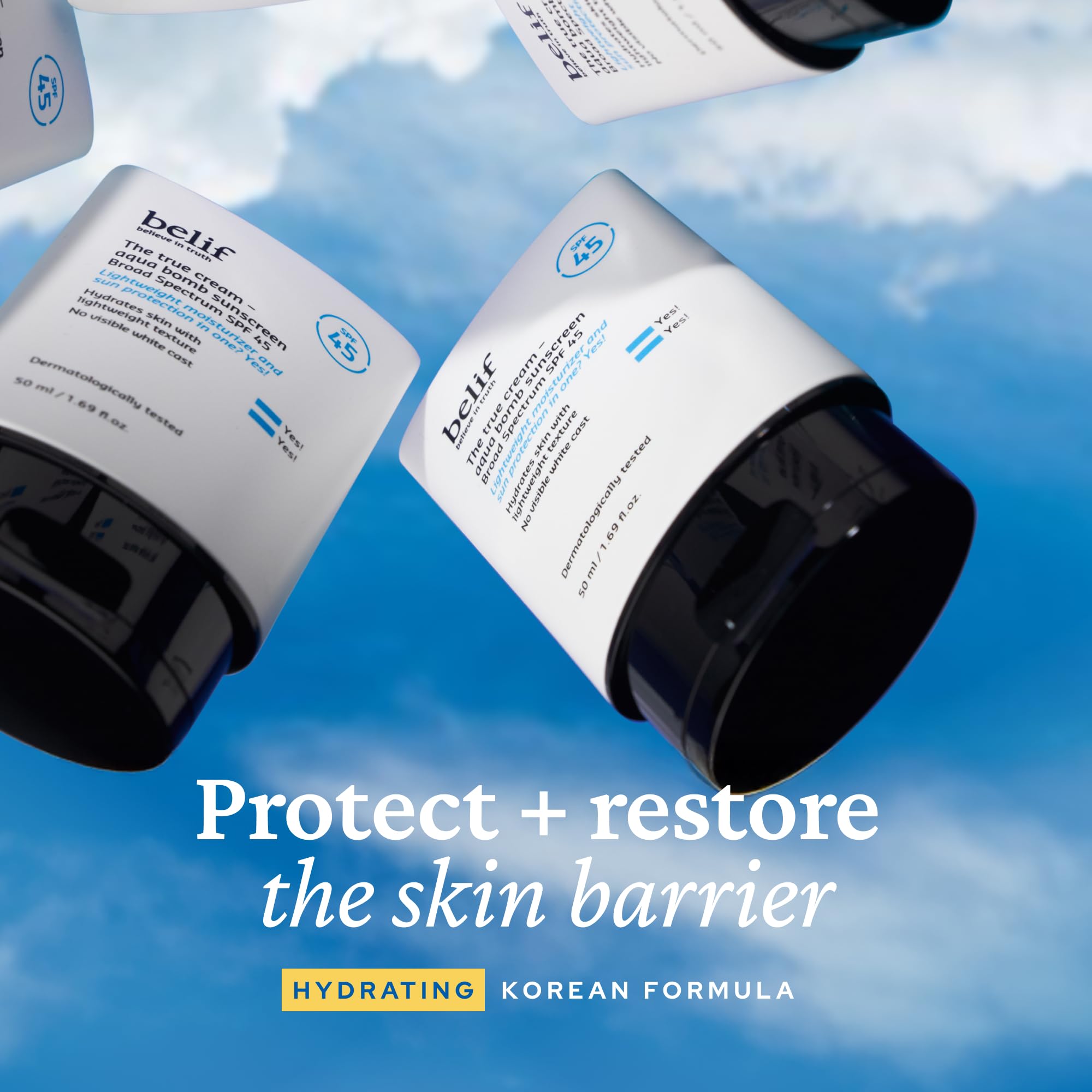 belif Aqua Bomb SPF45, texture légère prête à pénétrer sans fini gras.