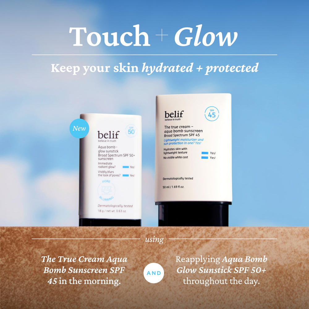 Belif Aqua Bomb Stick protection UVA et UVB pour la peau exposée.
