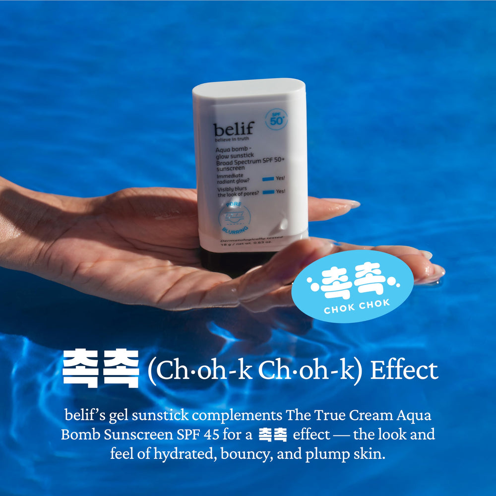 Belif Aqua Bomb Stick routine quotidienne hydratante et protectrice en un geste.