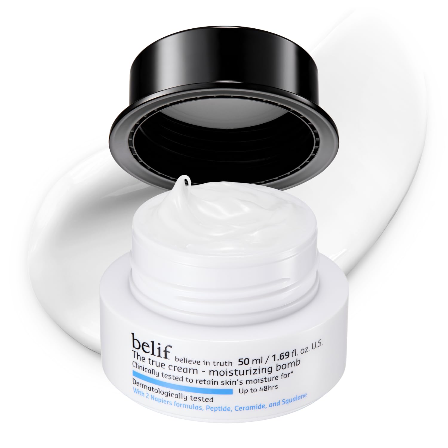 Belif soin hydratant – bouteille ceramide-peptide-squalane pour hydratation durable.
