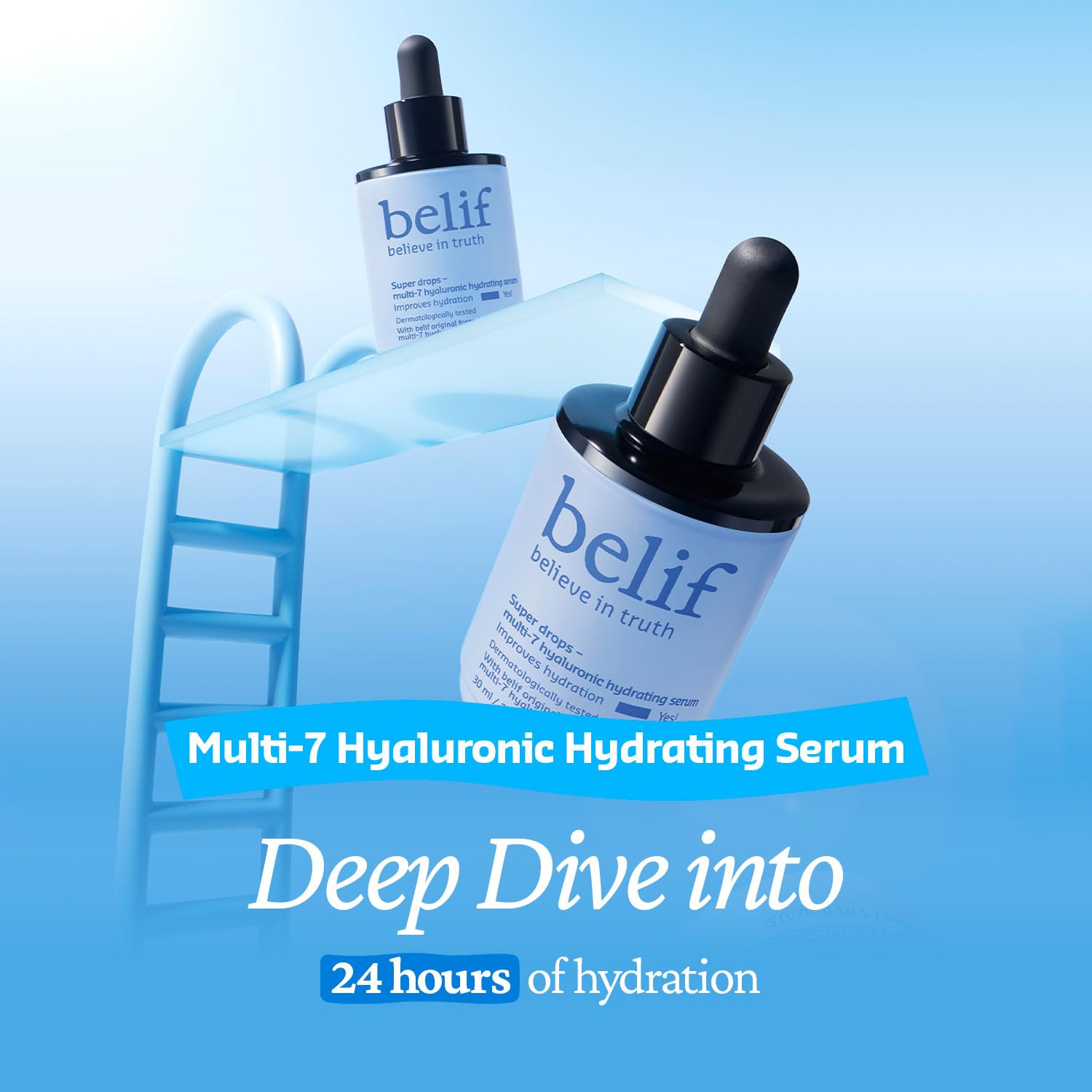belif super-drops multi-7 serum emballage compact et élégant.