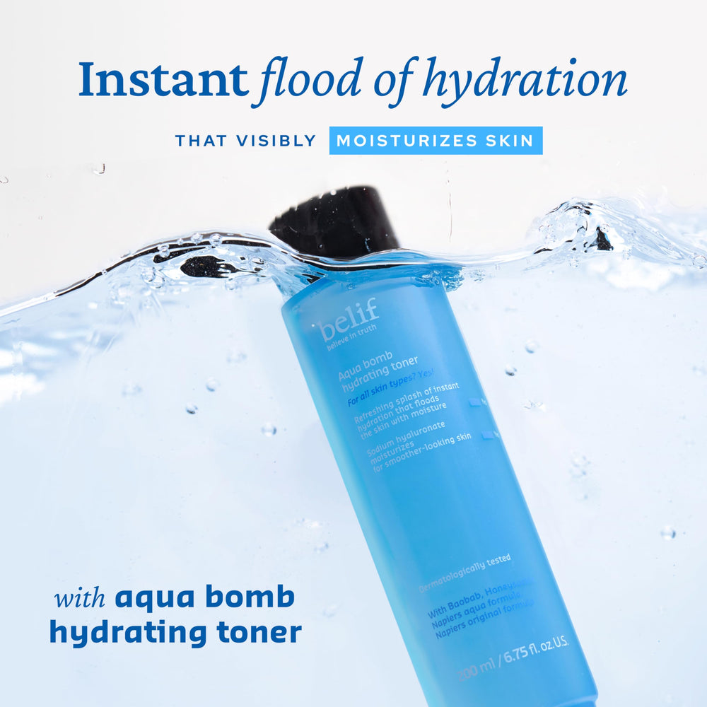 belif tonique Aqua Bomb – Texture eau légère et pénétration rapide sans résidu collant