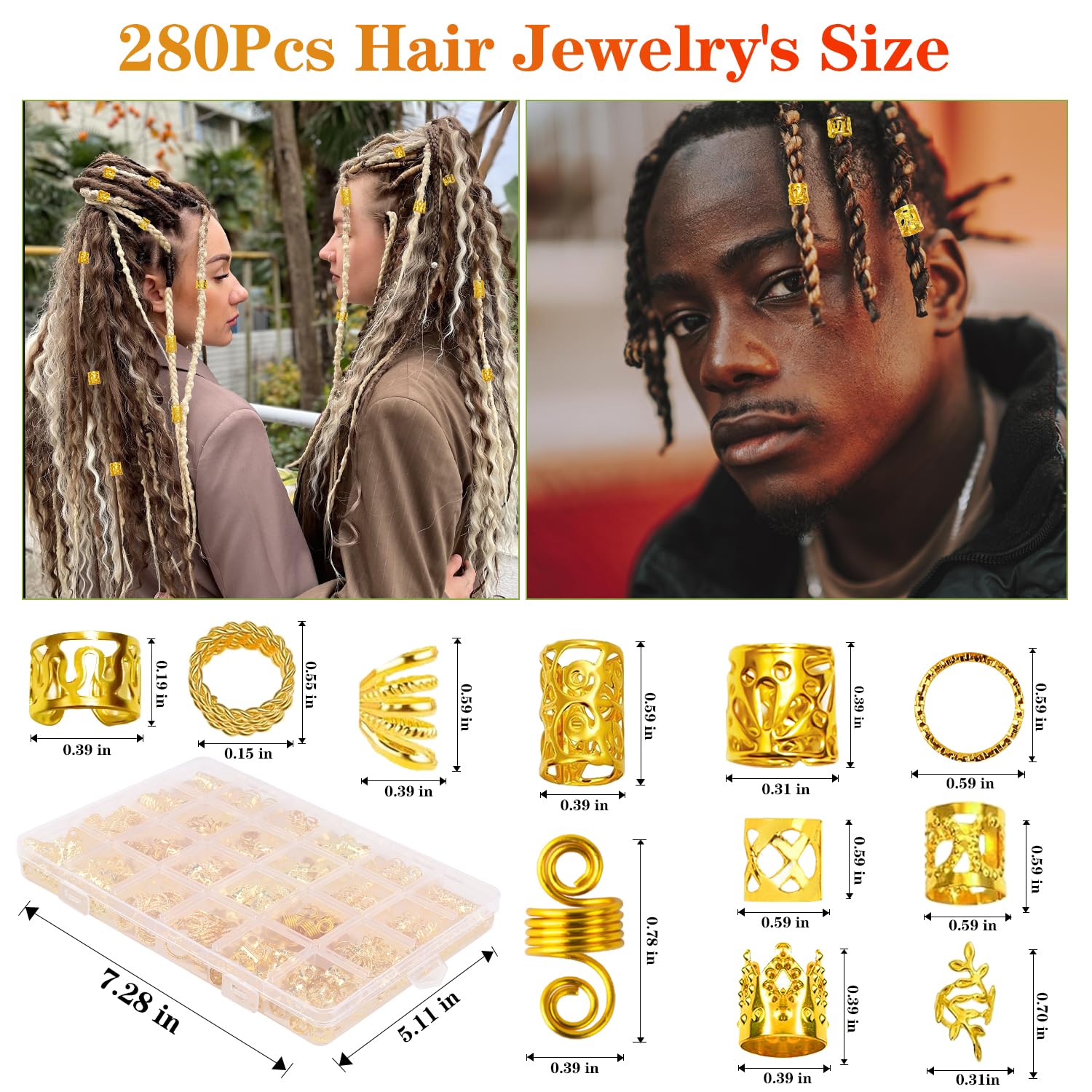 Belinreli anneaux cheveux or – pour nattes, effet brillant et durable