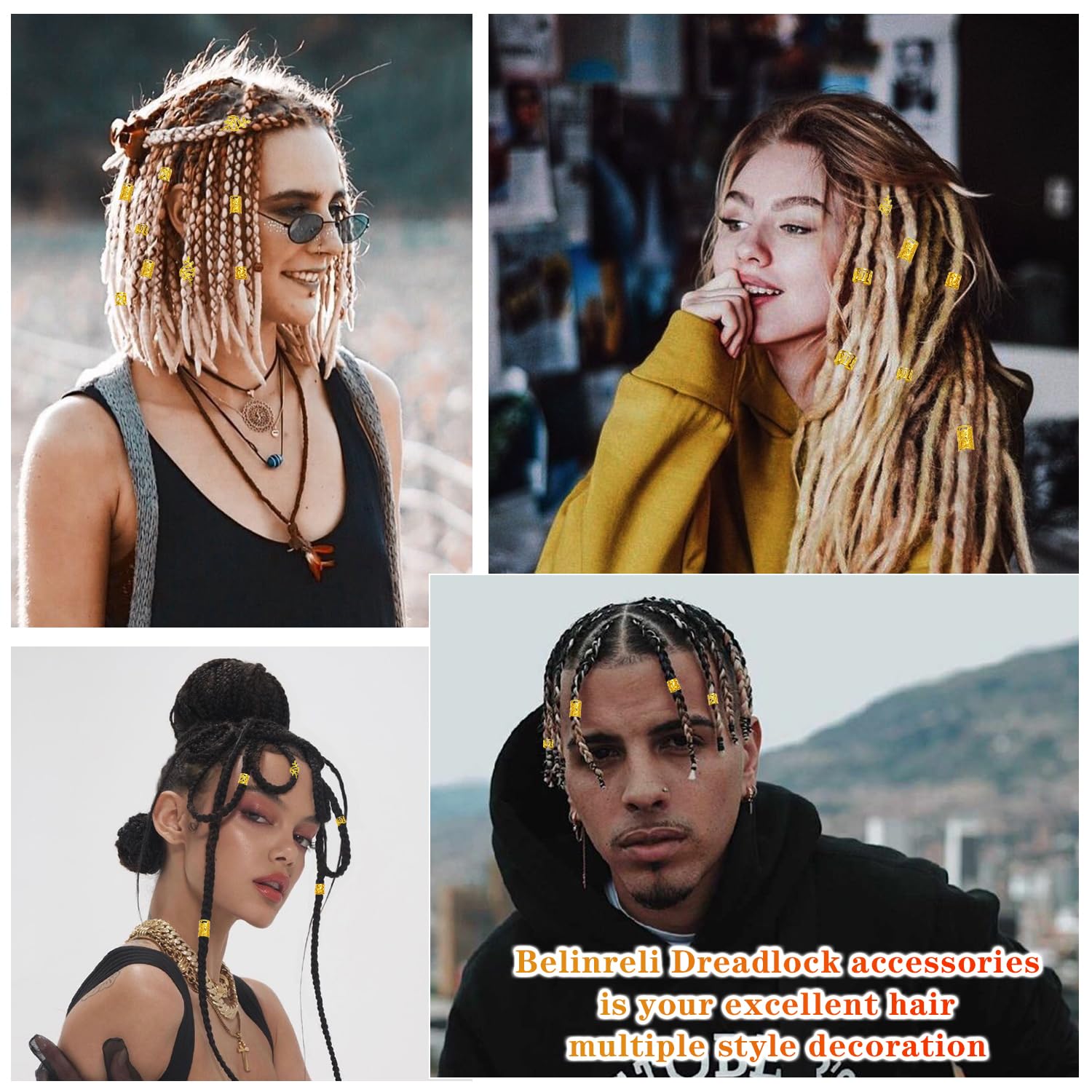 Belinreli charms cheveux or – touches décoratives pour nattes
