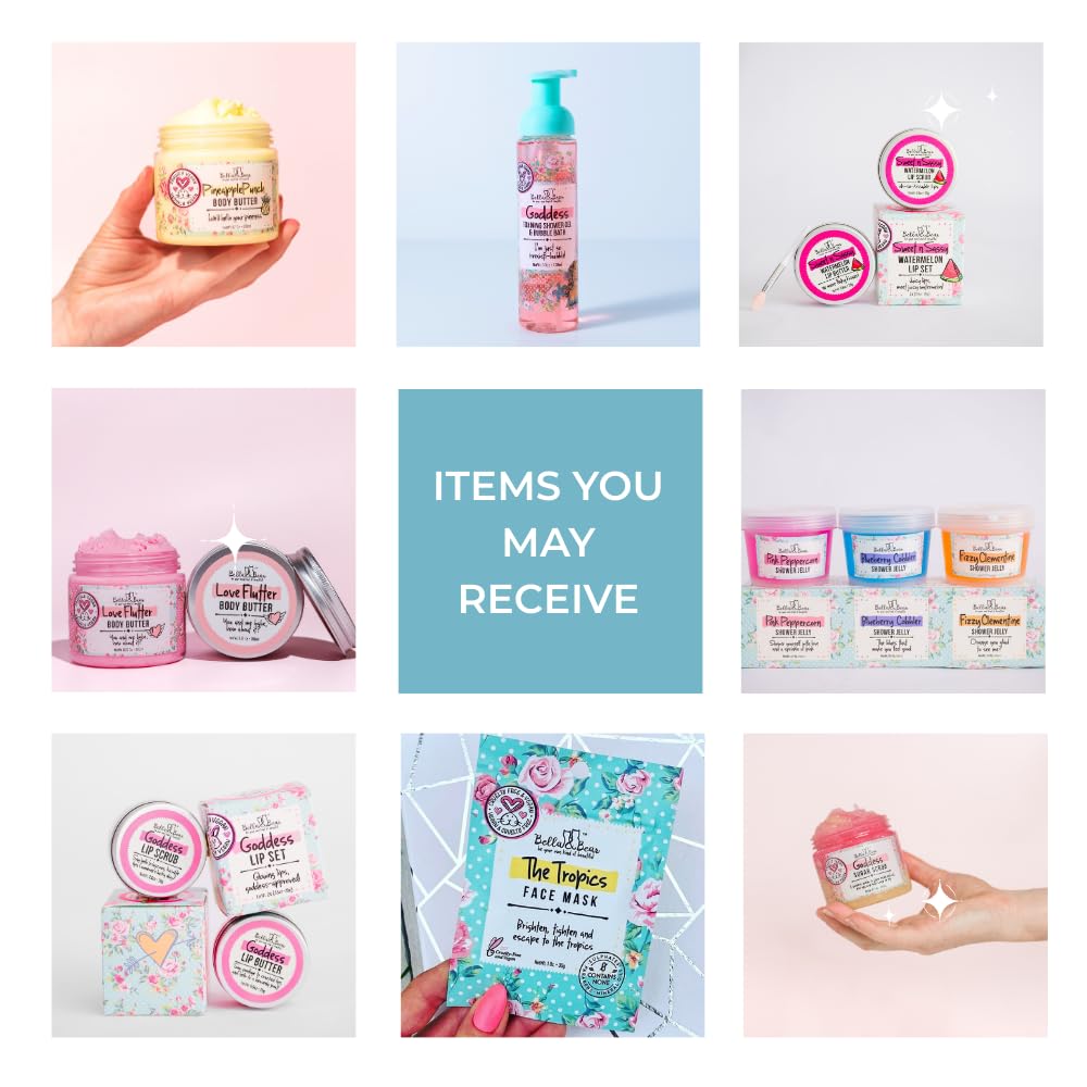 Coffret Bella & Bear bains et soins, formats plein et voyage visibles.